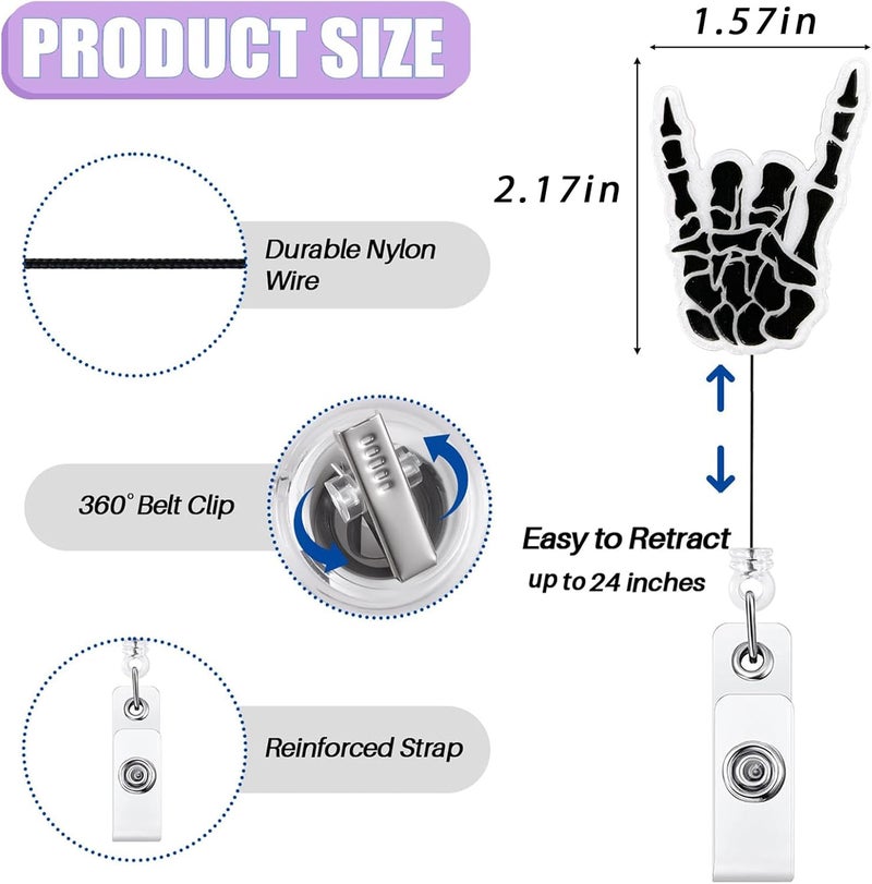 Bydevia Funny Skeleton Hand Halloween Badge Reel Retractable, Fall Badge Reel for Nurse Nursing Student RN CNA LPN Medical Worker & Teacher, Radiology X-ray Tech Badge Gifts, Rad Tech Badge ID Holder for Work - Image 2